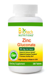 Biotech Nutritions Zinc Gluconate 50 mg bottle ready for daily use
