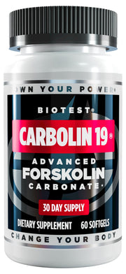 Biotest Carbolin-19 bottle on shelf with extended-release formula for sustained energy.