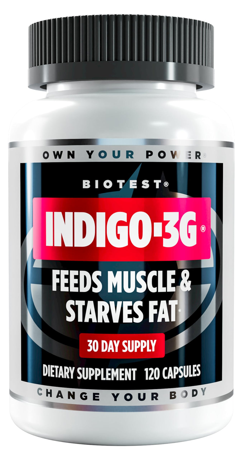 Biotest Indigo-3G bottle label shows high-absorption C3G for metabolic support.