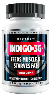 Biotest Indigo-3G bottle label shows high-absorption C3G for metabolic support.