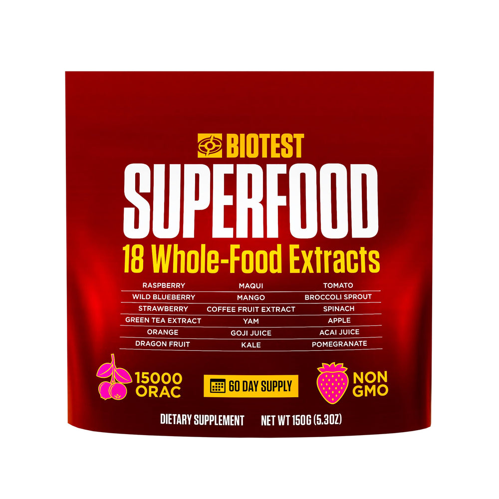 Biotest Superfood bottle with Berry-Dense Polyphenols for daily antioxidant-friendly nutrition.