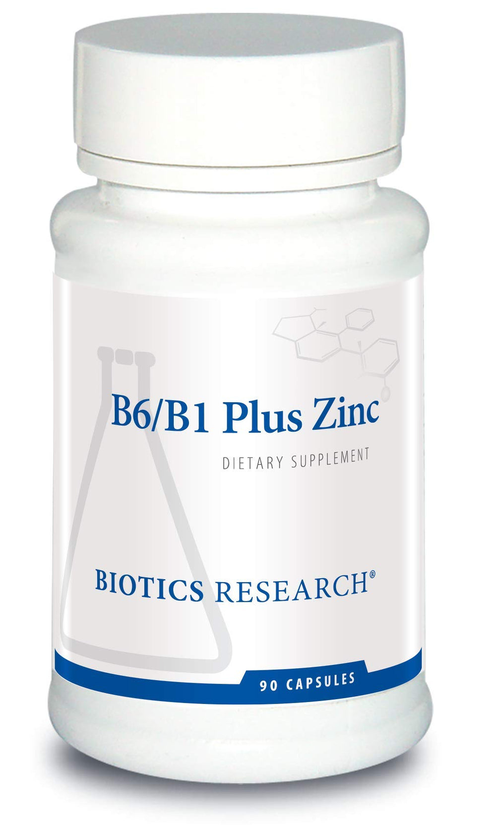 Biotics Research B6 B1 Plus Zinc bottle pour for easy daily supplementation.