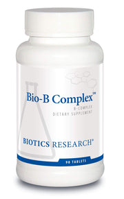 Biotics Research Bio B Complex bottle front highlighting high potency B vitamins for energy support.
