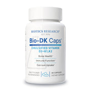 BIOTICS RESEARCH Bio-DK Caps bottle front highlights emulsified D3 and MK7 for absorption