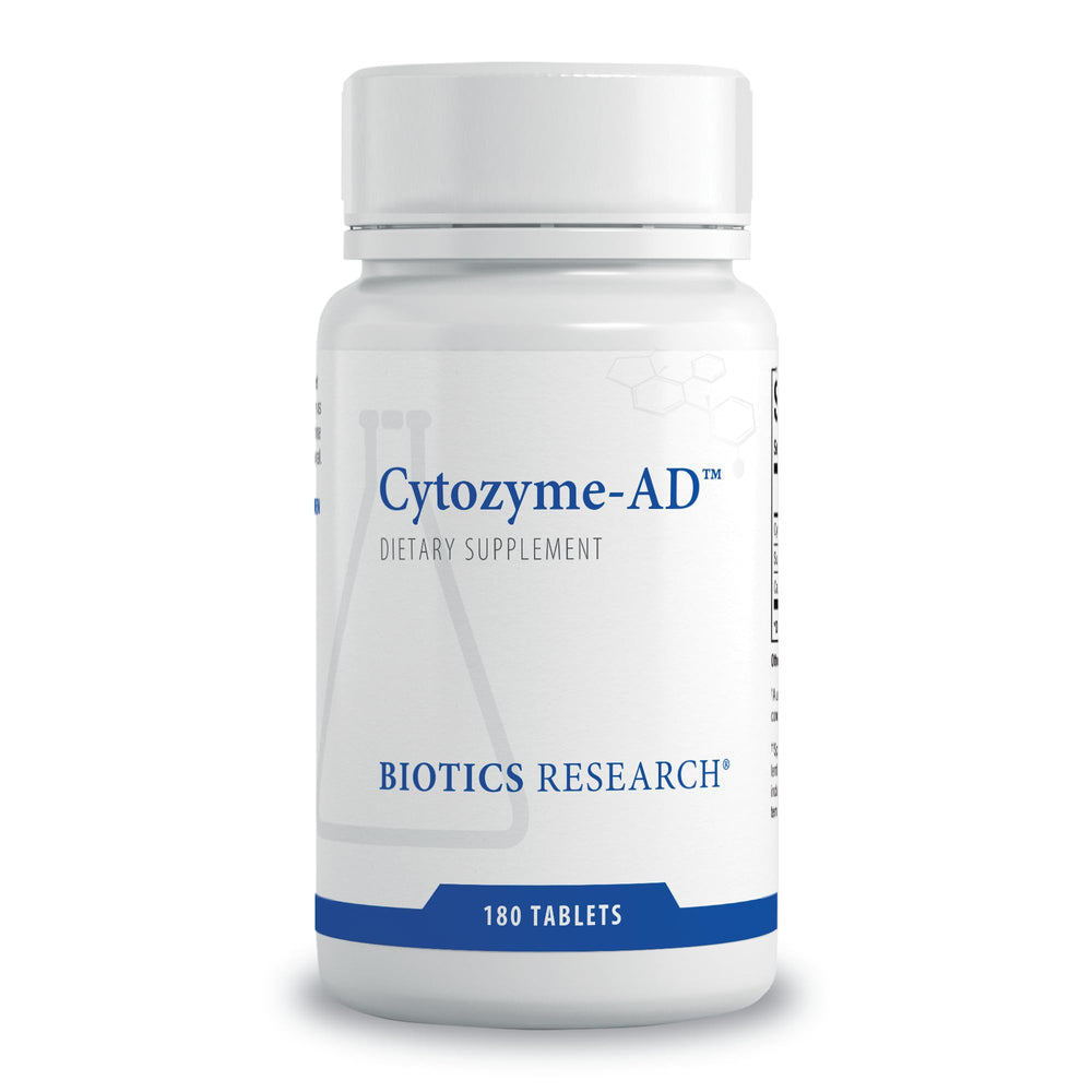 Biotics Research Cytozyme-AD bottle front label promotes adrenal support and calm energy