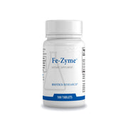 Biotics Research Fe-Zyme iron tablet on white background supports normal red blood cell function.