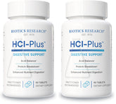 Biotics Research HCl Plus bottle front, signaling digestive support in a clean label.