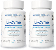Biotics Research Li-Zyme bottle highlighting whole-food lithium for brain support.