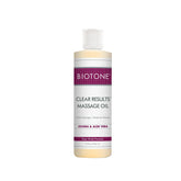 Biotone Clear Results Massage Oil bottle provides a smooth glide for at-home spa use.