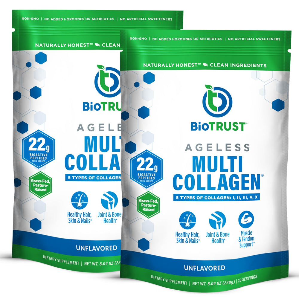 BioTrust Ageless Multi Collagen powder tub front for daily wellness support.