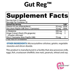 BioTrust Gut Reg bottle side showing non-GMO, gluten-free formulation