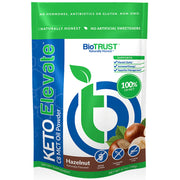 BioTrust Keto Elevate bottle pour highlights pure C8 MCT for clean energy.