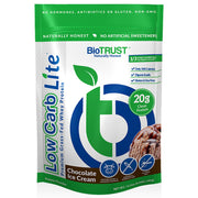 BioTrust Low Carb Lite chocolate ice cream tub for a high-protein shake.