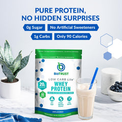BioTrust Low Carb Lite grass-fed whey isolate powder for smooth shakes.