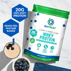BioTrust Low Carb Lite label highlighting ProHyrdolase enzymes for digestion.