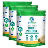 BioTrust Low Carb Protein Vanilla bottle highlights grass-fed dairy for premium protein support.