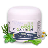 Bioxtron Life Cream jar shows smooth texture for targeted skin comfort.
