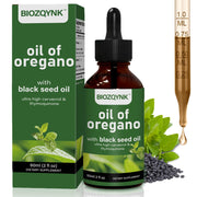 BIOZQYNK oil of oregano and black seed bottle pour for quick absorption