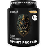Birdman Falcon Performance vanilla bottle showing sugar-free, plant-based protein for daily workouts