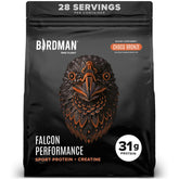 Birdman Falcon Performance protein tub close-up for post-workout fueling.