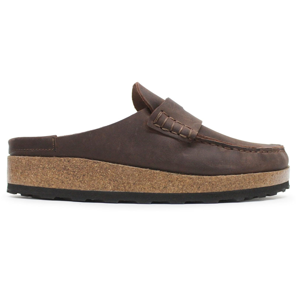 Birkenstock Naples G Habana Oil sandal top view highlighting premium leather and classic comfort