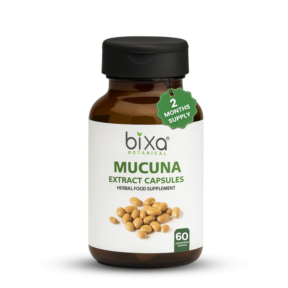 bixa BOTANICAL Mucuna Pruriens capsules bottle for convenient daily use and plant-based wellness.