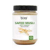 Bixa Botanical Safed Musli packaging highlights premium gluten-free Ayurvedic supplement.