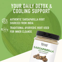 bixa BOTANICAL Sarsaparilla root powder closeup shows natural color and purity.