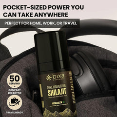Bixa BOTANICAL Shilajit bottle showing 50 servings for long-lasting supply