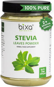 bixa BOTANICAL Stevia powder packaging highlights natural sweetness