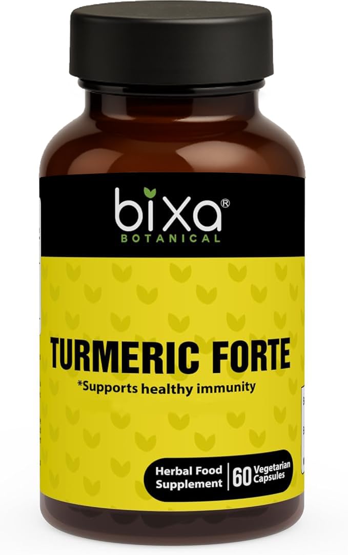 bixa botanical turmeric forte capsules bottle front, high-potency curcumin for daily wellness