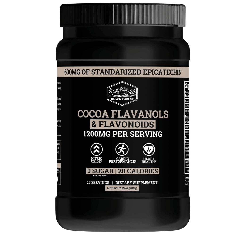 Black Forest High Flavanol Cocoa Powder tub front for premium heart-supporting cocoa