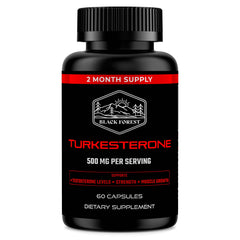 Black Forest Turkesterone bottle front with 60 capsules for potential strength support.