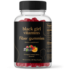 Black Girl Vitamins fiber gummies bottle highlights daily gut support.
