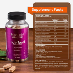 Close-up of Hair Food capsules highlighting clean vegan, gluten-free formula