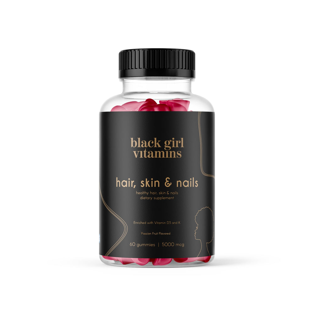 Black Girl Vitamins gummies bottle with passion fruit flavor for daily support.