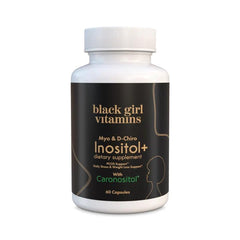 Black Girl Vitamins Inositol bottle front, vegan wellness for daily balance.