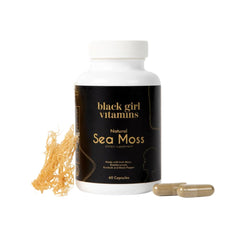 Black Girl Vitamins sea moss capsules bottle, mineral-rich daily immunity support.