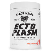 Black Magic Ecto Plasm jar front view highlighting non-stimulant pump support.