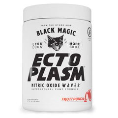 Black Magic Ecto Plasm jar front view highlighting non-stimulant pump support.