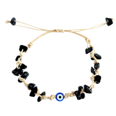 Black Obsidian Bracelet with Evil Eye detail for stylish protection.