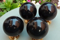 Black Obsidian sphere altar display promotes calm focus and personal protection.