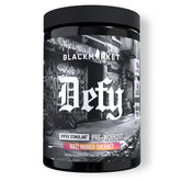 BLACKMARKET DEFY bottle front view highlighting energy-boosting pre-workout.
