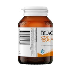 Closeup of Blackmores Cod Liver Oil capsules for daily omega-3 intake.