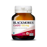 Blackmores CoQ10 150 mg softgel bottle highlighting high absorption for daily energy support.