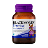 Blackmores Superkids Multi chewables pack front promoting daily growth support.