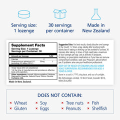 BLIS ThroatHealth bottle label highlighting immune and throat support