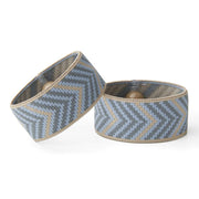 Blisslets acupressure band Cartagena blue-camel closeup for discreet, comfortable travel wear.
