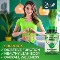 BLIVA L Gasseri label close-up highlighting vegan-friendly, gluten-free ingredients for clean supplement.