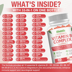 Blivsmlie B-complex label view emphasizes comprehensive B vitamin coverage and form.